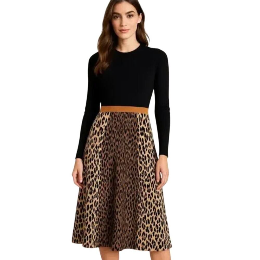 Eliza J Leopard Print Sweater Dress Womenʼs Size Large